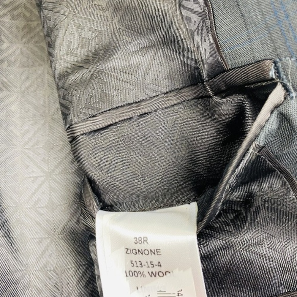 Hardy Amies Gray Blue‎ Checked Zignone Wool Blazer Size 38R NWOT - Picture 3 of 6